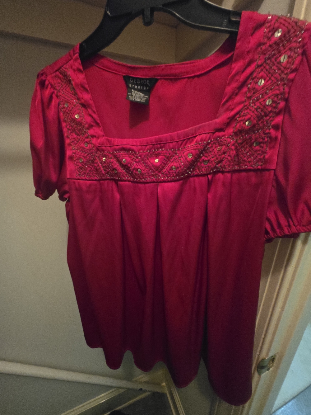 George Fuchsia Beaded Square-Neck Blouse